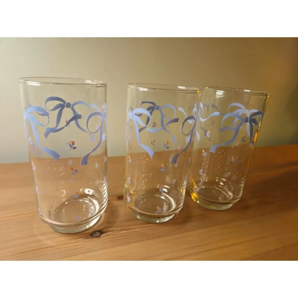 Country Cottage Blue Ribbon Libbey Drinking Glasses 14 oz Set Of 3